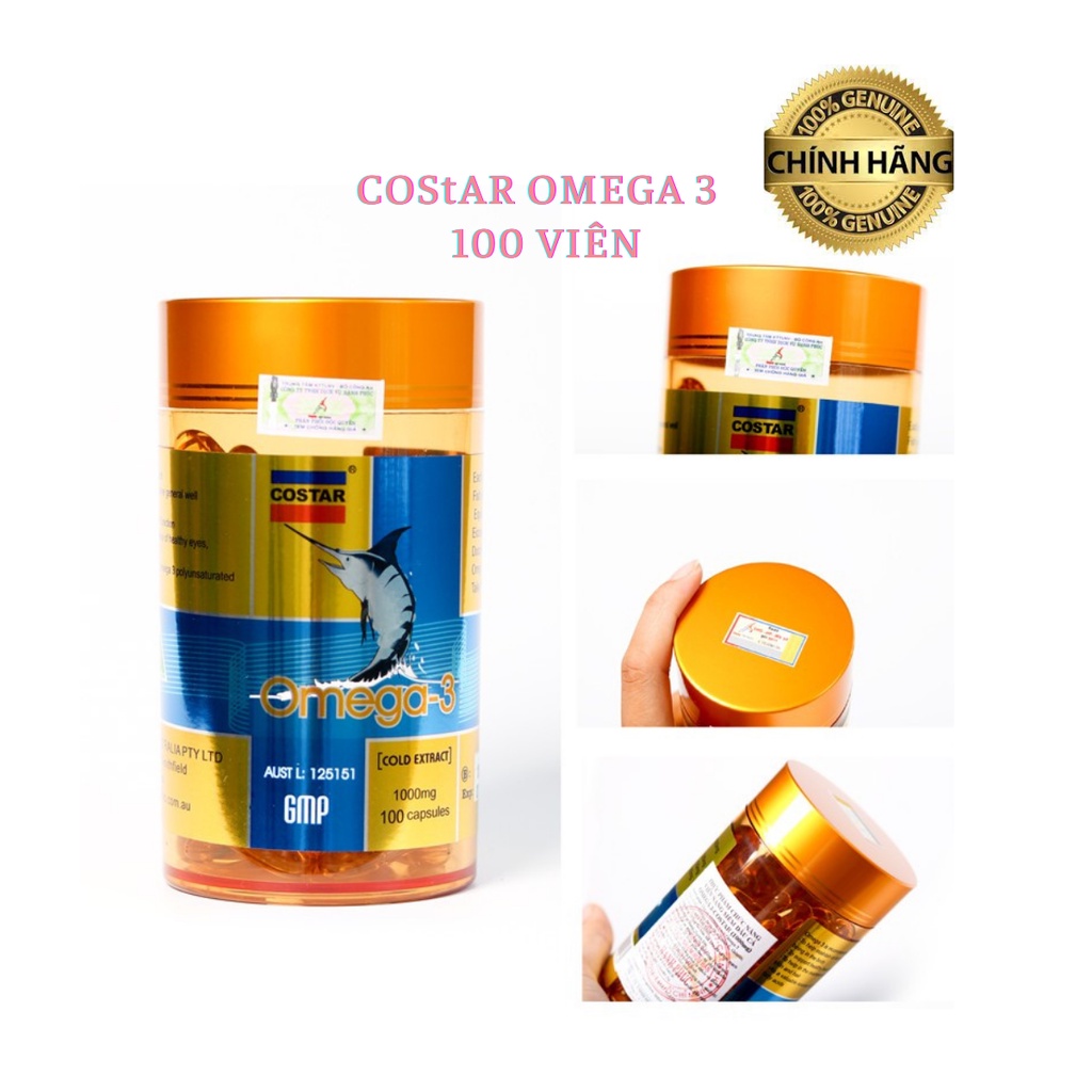 Dầu Cá Omega 3 Costar Úc 1000mg 100 Viên, Hỗ Trợ Tim Mạch, Tốt Cho Mắt, Tăng Cường Trí Nhớ, Giảm Stress, Đẹp Da
