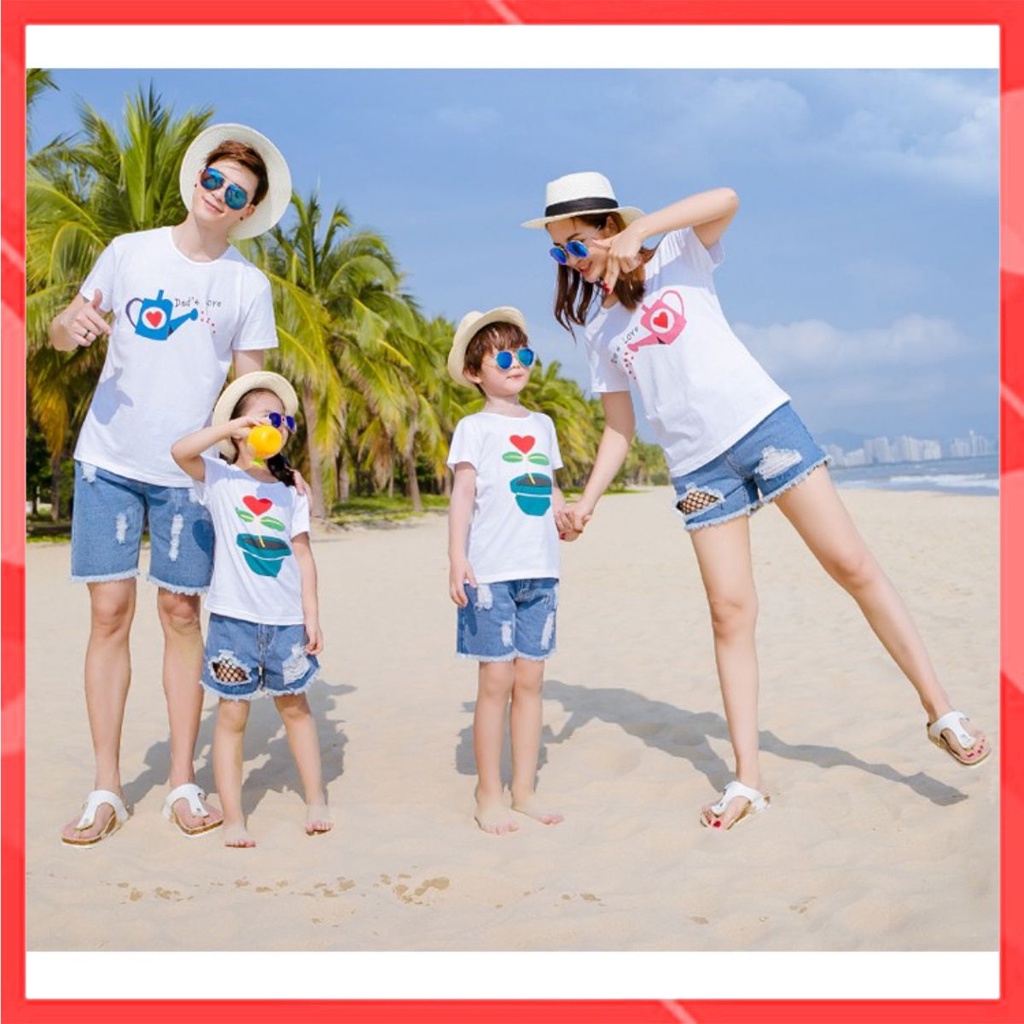 Áo gia đình Familylove - Mẫu Áo gia đình hình chậu cây chất Cotton 100% màu trắng