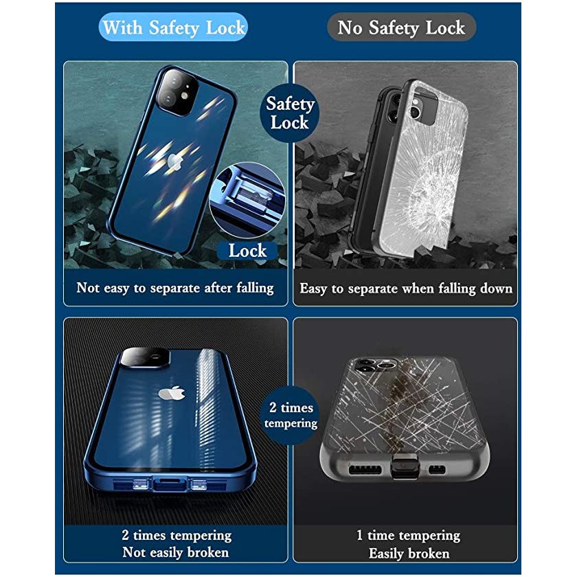 Ốp Điện Thoại Kính Cường Lực Hai Mặt Có Khóa Kim Loại Bảo Vệ camera Cho iPhone 13 Pro Max 13 Pro 13 12 Pro Max 12 Pro 12