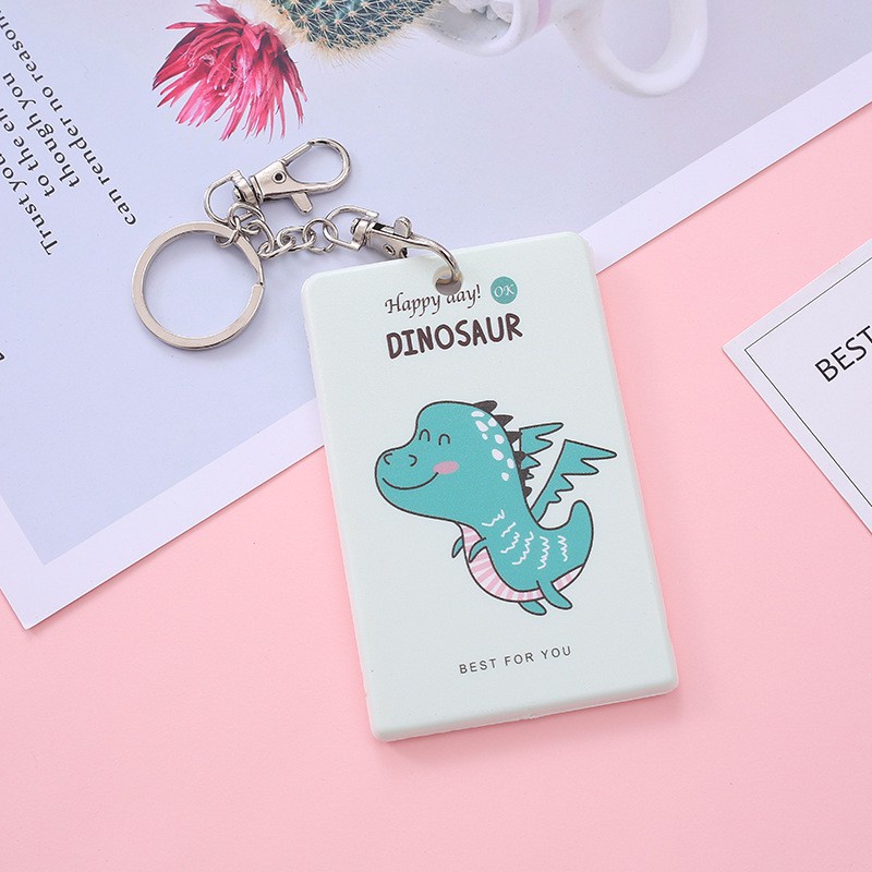 Bao đựng thẻ xe bus, thẻ nhân viên có móc khóa bằng nhựa cứng hình bơ khủng long cute dễ thương
