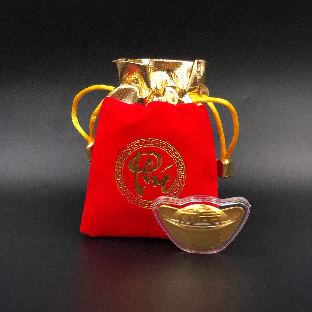 Thỏi Vàng Thần Tài Chiêu Tài Lộc Mạ Vàng Kèm Túi Gấm Phúc Lộc , Làm Quà Tặng Cực Vip Ngày thần tài