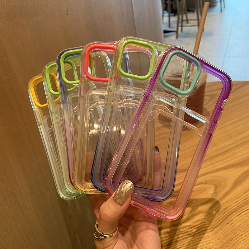 Ốp Điện Thoại Màu Gradient 3 Trong 1 Chống Sốc Cho iPhone 14 13 12 11 Pro Max Mini XS XR X 8 7 Plus + SE 2020