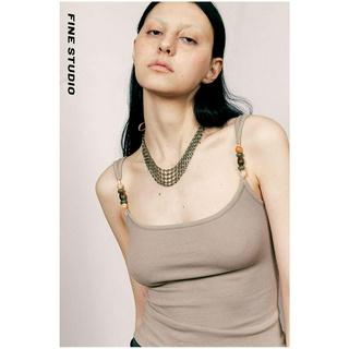 2024ss Basic Cover Breasts Cổ Hình Chữ U Đá Tự Nhiên Acrylic Đính Hạt Bên Trong Top Sling