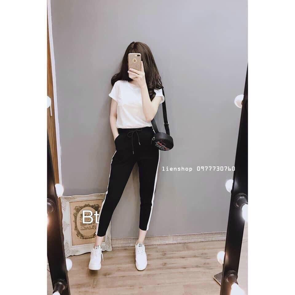 Quần baggy nữ Cotton  1 Sọc Thể thao |FREE SHIP| - Co Giãn 4 chiều, ko bai nhão, ko cắn chỉ