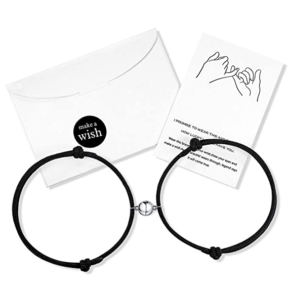 Set 2 Vòng Tay Dây Thừng Xâu Hạt Nam Châm Thời Trang Cho Cặp Đôi
