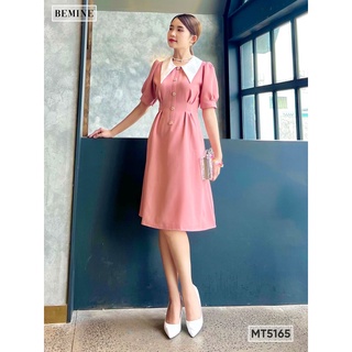 Đầm sơ mi cổ nhọn tùng ly BEMINE MT5165HONG