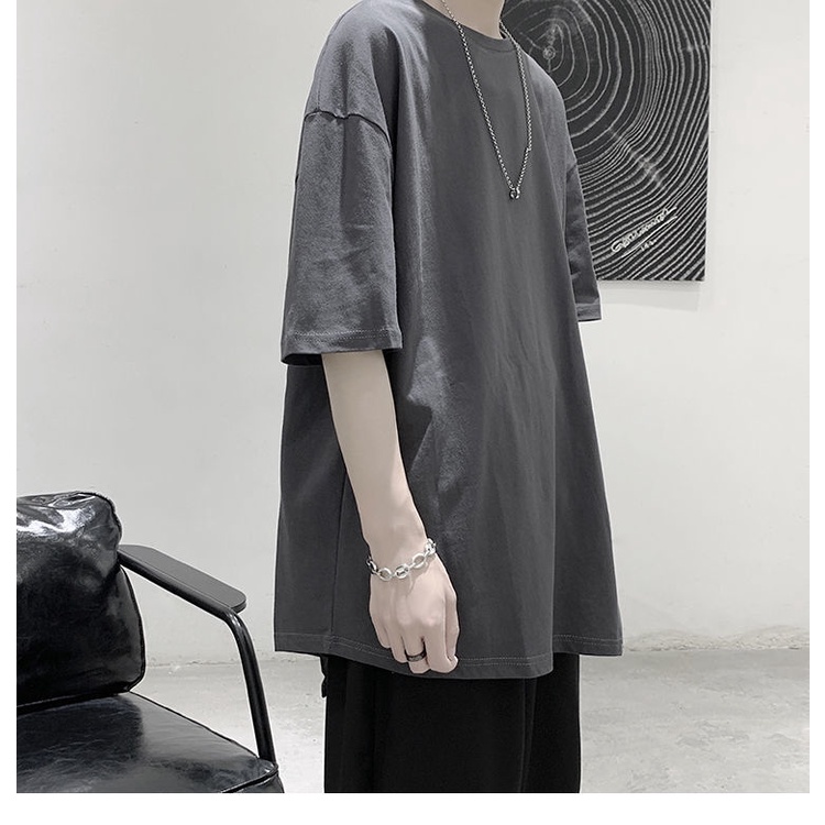 Áo Thun Tay Ngắn Dáng Rộng Xẻ Tà Kiểu Hồng Kông Thời Trang Cho Nam