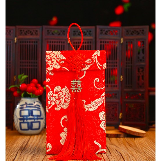 Lì xì vải gấm CHỮ HỶ cao cấp (size 17x9 cm)