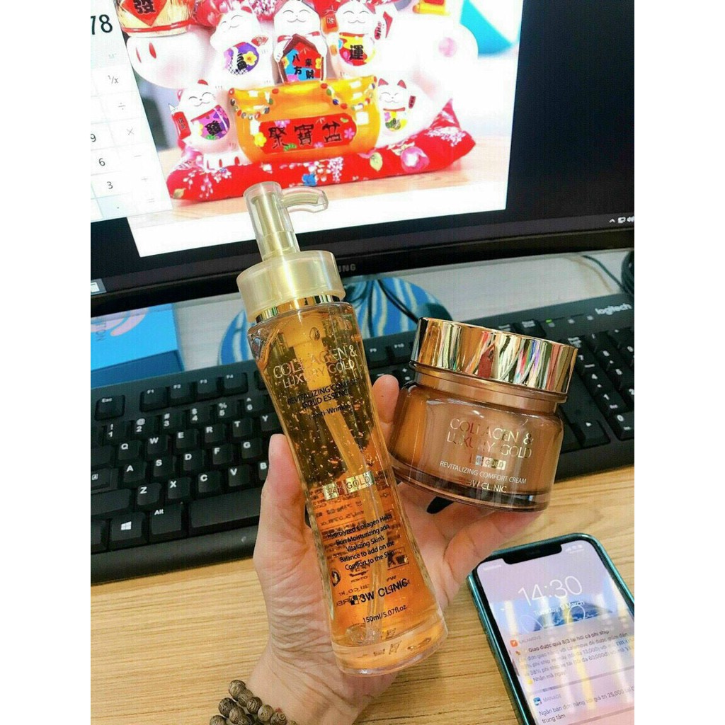 [Nhập Khẩu Hàn Quốc]KEM VÀ SERUM DƯỠNG TRẮNG VÀ TÁI TẠO DA 3W COLLAGEN & LUXURY GOLD 100ML 🇰🇷HÀN QUỐC🇰🇷