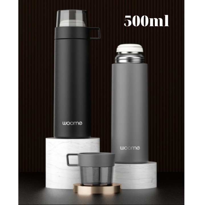 Bình giữ nhiệt WOOME cao cấp dung tích 500ml inox 304 có cốc nước
