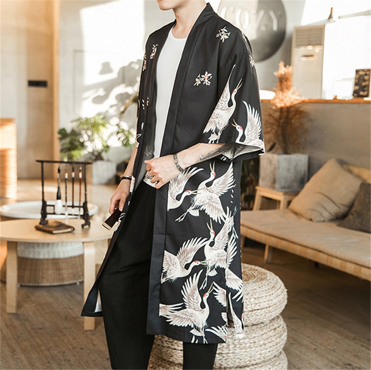 Áo khoác nam kimono thời trang áo khoác dài cardigan truyền thống Nhật Bản áo khoác yukata Hao đan Áo khoác nam áo khoác giản dị