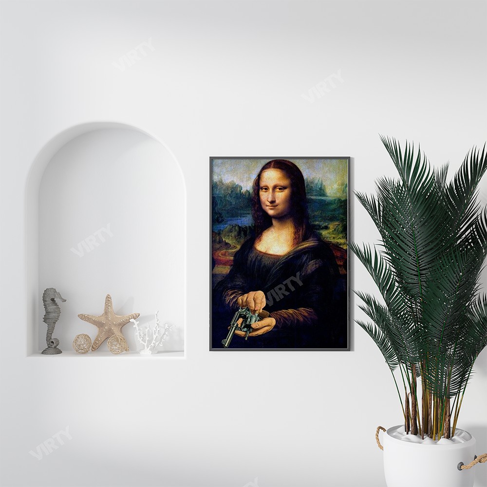 [Bùng Nổ] Tranh canvas decor Mona Lisa Shooting Funny Art