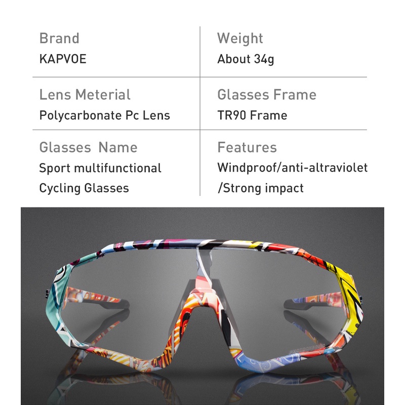 Kính Kapvoe đổi màu Kính Đạp Xe 1 Tròng Chất Lượng Cao