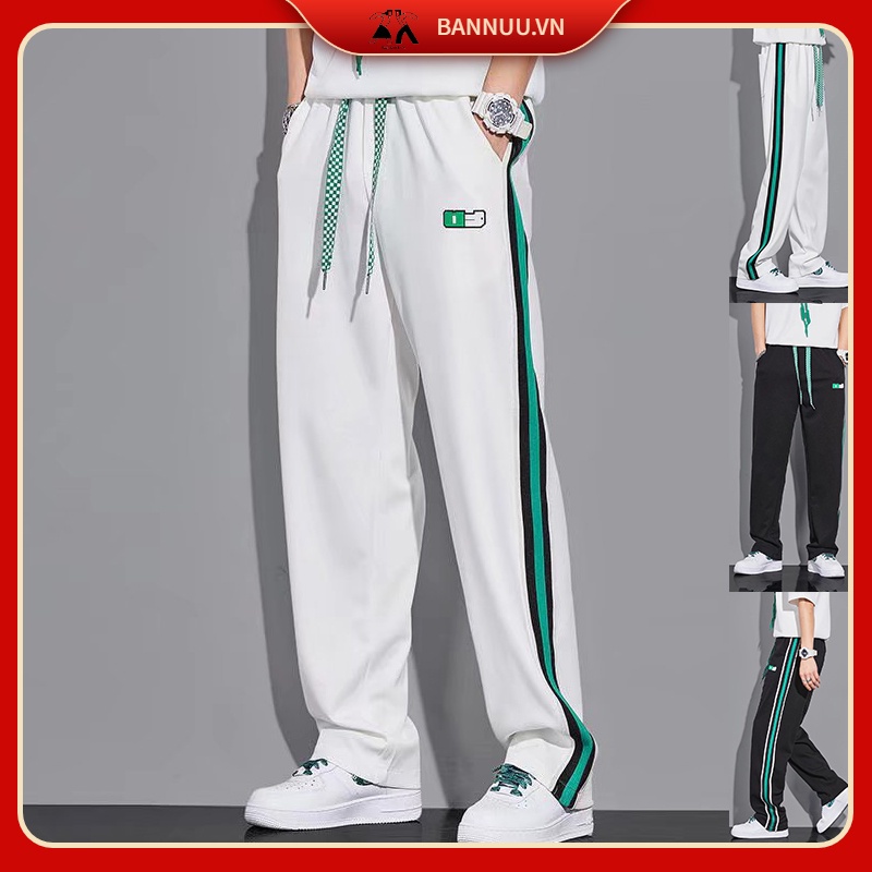 Quần Dài Dáng Suông Rộng Họa Tiết Kẻ Sọc 3 Sọc Đơn Giản Thời Trang quần ống suông Unisex Phong Cách Hàn Quốc quần ống rộng