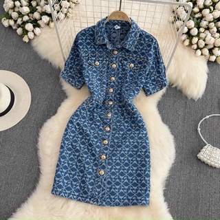 Đầm sơ mi jean đính nút cá tính. Nhập QC