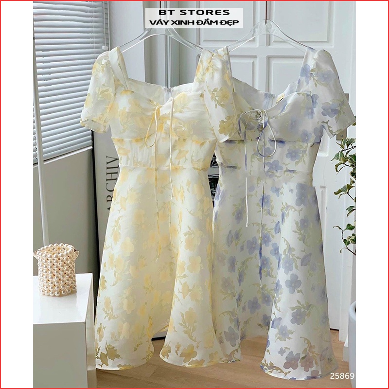Đầm hoa cổ yếm chất vải voan tơ (ảnh thật) Holi - BT135