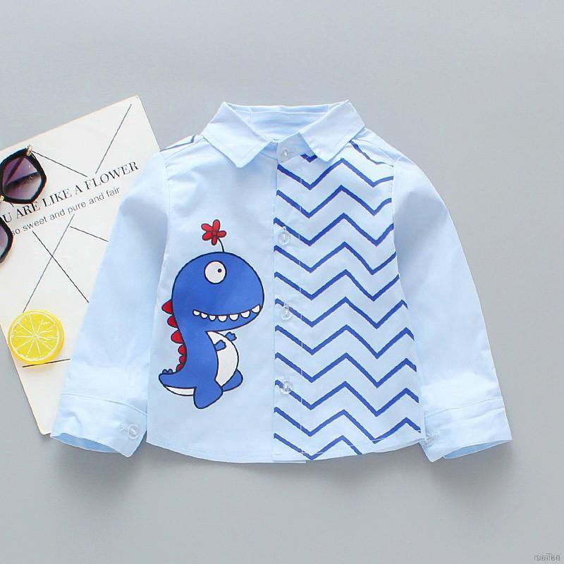 ruiaike  Baby Boys Button Down Lapel Shirts Long Sleeve Cartoon Dinosaur T-Shirts Kids Casual Tee Shirt