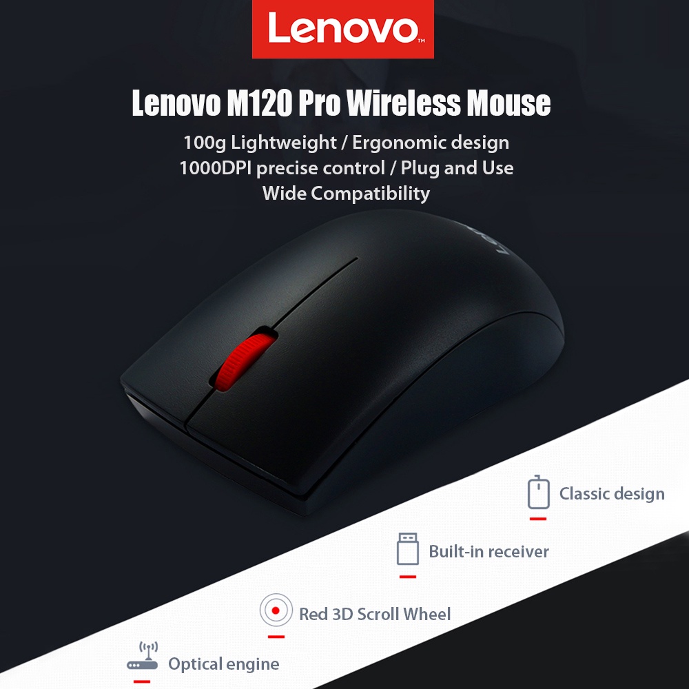 Chuột Không Dây Lenovo M120 Pro 2.4GHz Có Đầu Nhận USB Cho Laptop PC PC Mac