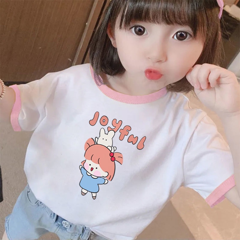 Cô Gái Bé Gái áo Thun Cô Gái Ngắn Tay Dễ Thương Siêu Dễ Thương Quần áo Sơ Sinh Nửa Tay Quần áo Trẻ Em