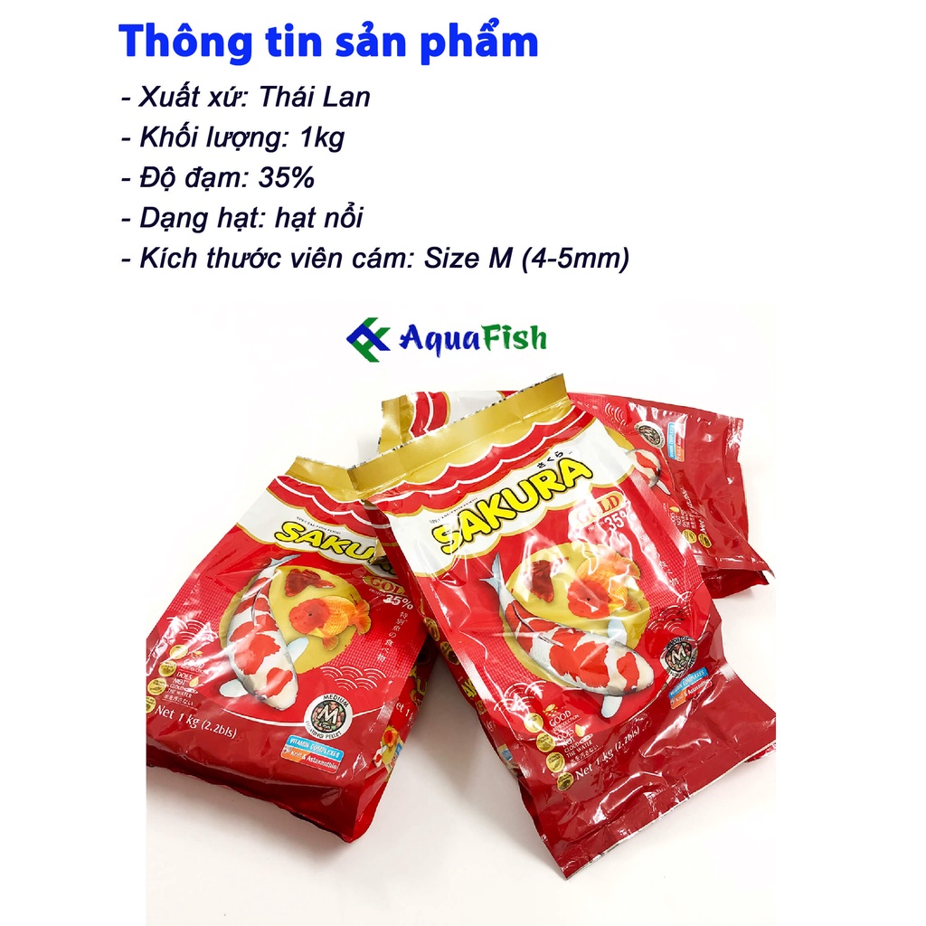 Thức Ăn Cho Cá Koi, Cá Vàng Sakura 35% Túi 1kg (Giúp cá nhanh lớn, tăng đề kháng, màu sắc cho cá)
