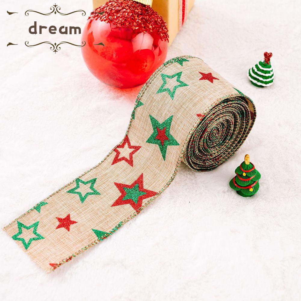 【DREAMLIFE】Christmas Ribbon 6cmx5m Burlap Christmas Socks Christmas Tree Lattice Star