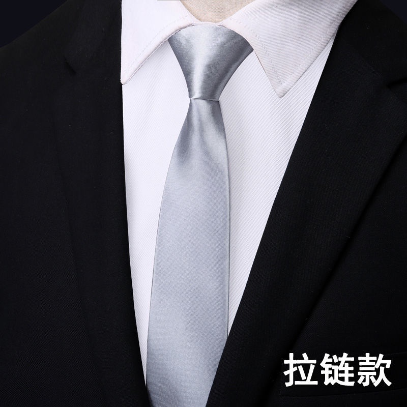 Cà Vạt Bản Nhỏ 7CM Màu Bạc Có Khóa Kéo Phong Cách Hàn Quốc Thời Trang Cho Nam Và Nữ