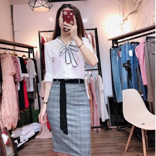 Sơ mi cổ nơ ảnh thật