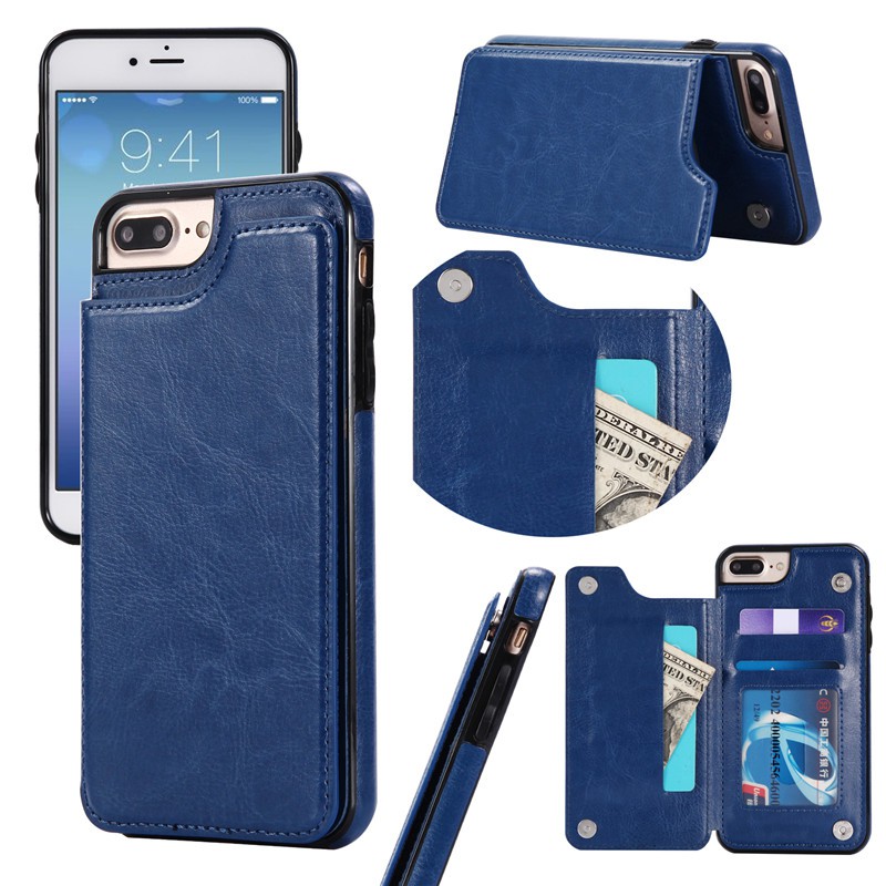 Ốp điện thoại bằng da tích hợp ví gập đựng thẻ màu trơn dành cho iPhone 5/5S/6/6S/6+/6S+/7/8/7+/8+ | BigBuy360 - bigbuy360.vn