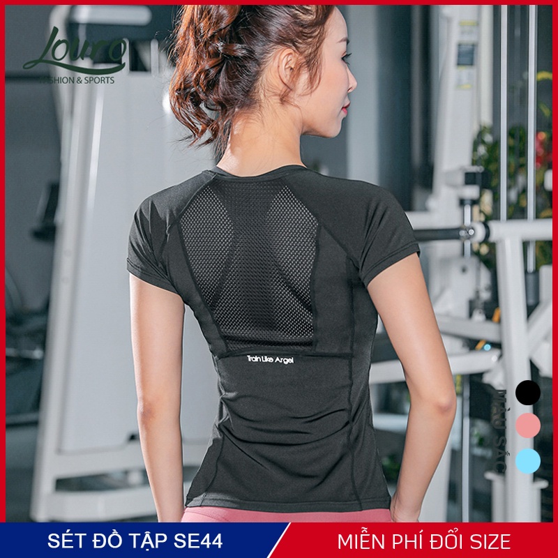 Áo thun tập gym nữ Louro LA35, kiểu áo tập gym nữ tay ngắn, chất liệu thoáng mát, co giãn 4 chiều