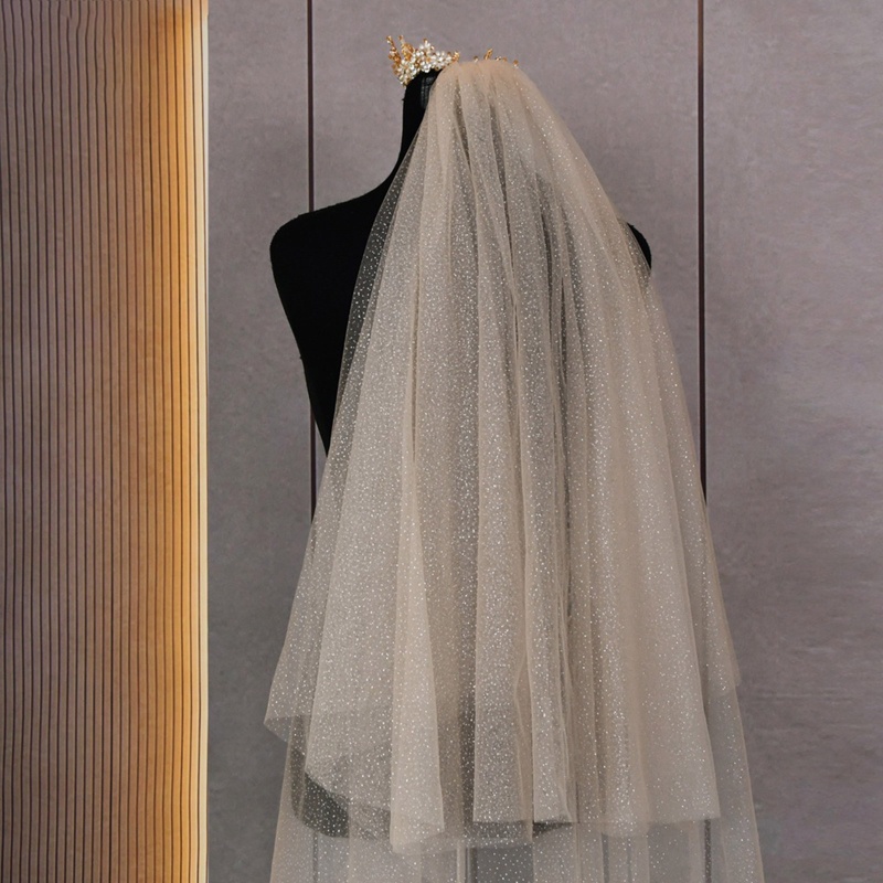 Mạng Che Mặt 2 Tầng Dài Lấp Lánh Cho Cô Dâu