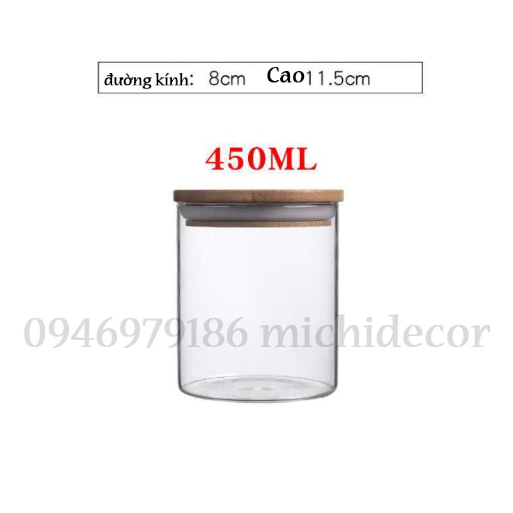 Lọ thủy tinh nắp gỗ đựng đồ khô cao cấp 250ml,450ml,650ml