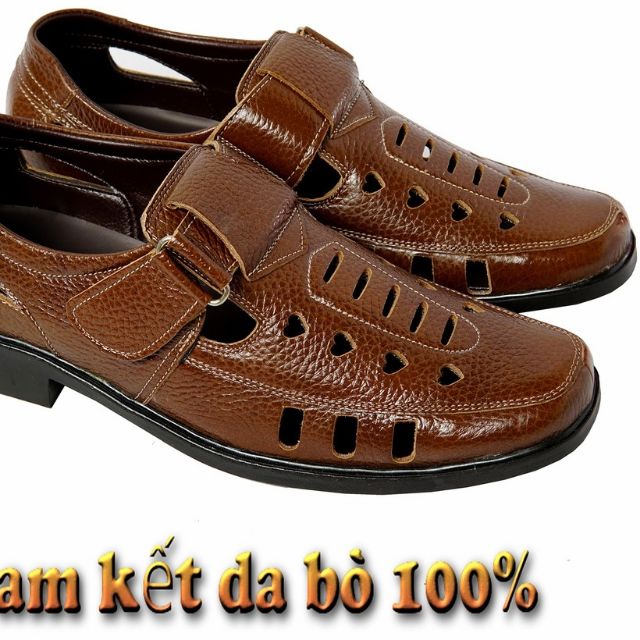Giày rọ nam [uy tín- Bh 2 năm] trung niên đi mùa hè chất da bò thật, đế giày được khâu chắc chắn, da bò thật 100%