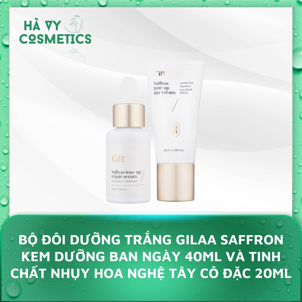 Bộ Đôi Dưỡng Trắng Hiệu Quả Gilaa Saffron Kem dưỡng ban ngày 40ml và Tinh chất nhụy hoa nghệ tây cô đặc 20ml