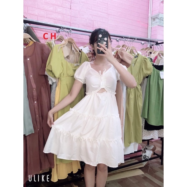 Váy cổ vuông dây rút ngực hở bụng CH12