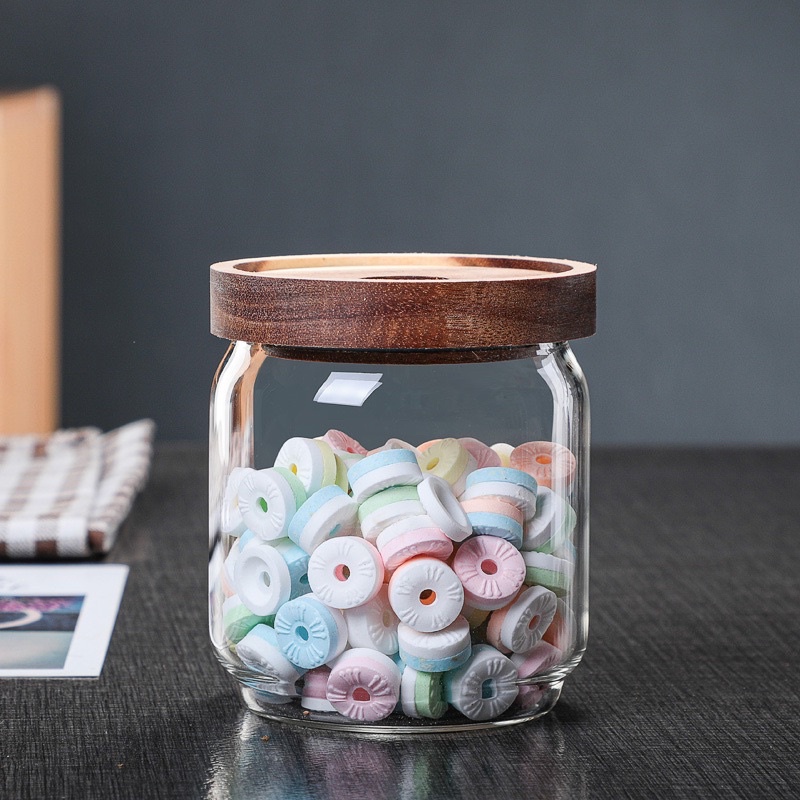 Hũ thuỷ tinh nắp gỗ đục lỗ, lọ thuỷ tinh, hộp thuỷ tinh decor