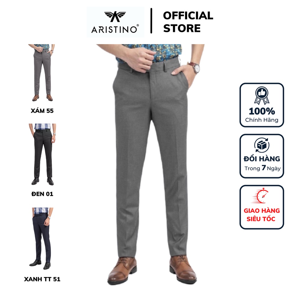 Quần tây công sở nam Aristino ống suông chất polyester dáng Slim fit cao cấp ATRR03