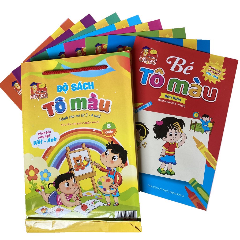 Combo 8 tập tranh tô màu 8 chủ đề nhiều mẫu cho bé 3-4 tuổi