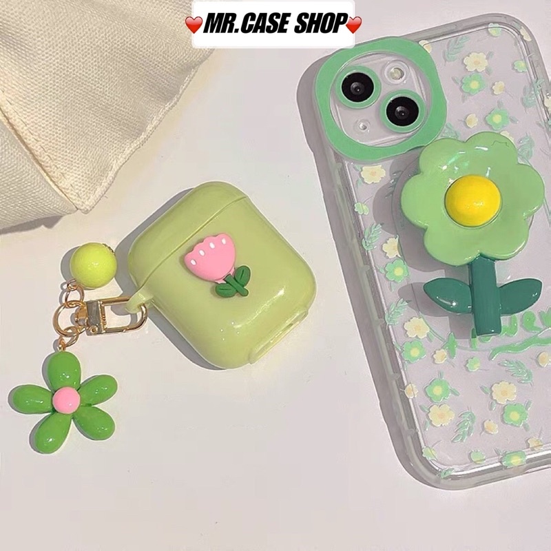 [ CÓ AP 3 ] Case Airpods 1/2 /Pro Vỏ Ốp Tai Nghe Hình Hoa Màu Xanh Lá Xinh  - Mr.Case AirPods