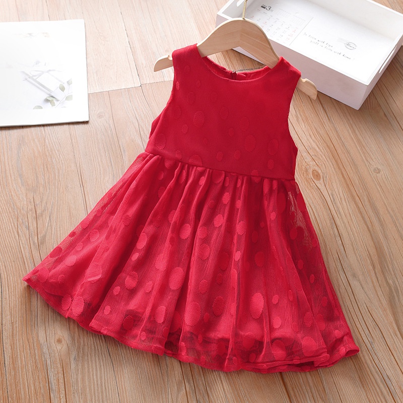 Đầm Xoè Tulle Màu Đỏ Cho Bé Gái