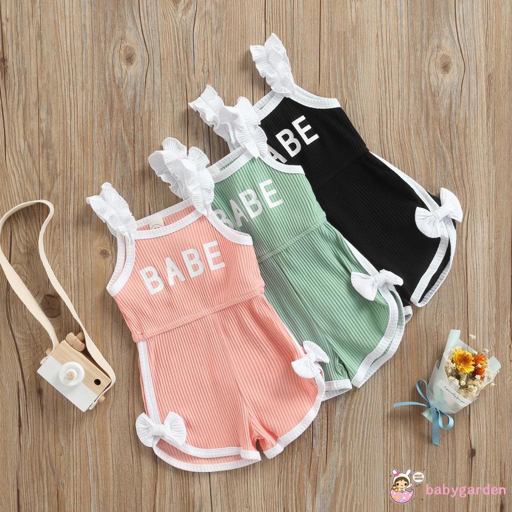 Bộ áo liền quần không tay phối ren đính nơ eo cao thời trang mùa hè cho bé gái