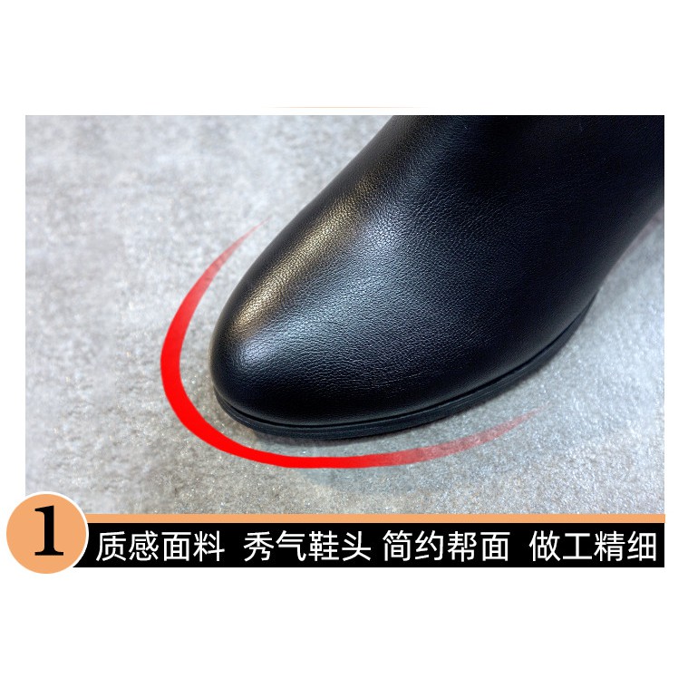 Giày bốt Martin phong cách Hàn Quốc đế cao Xếp cánh hoa Dây kéo bên