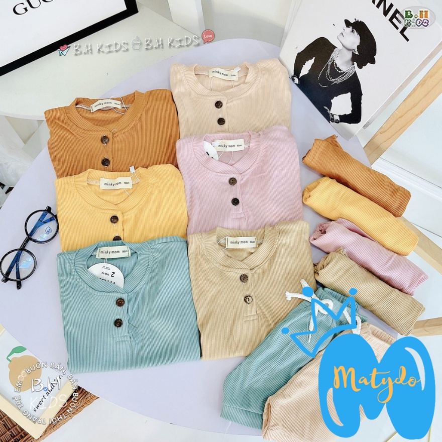 Bộ quần áo bé trai bé gái cộc tay cotton tăm cúc mềm mịn thấm hút mồ hôi cho trẻ 5-15kg