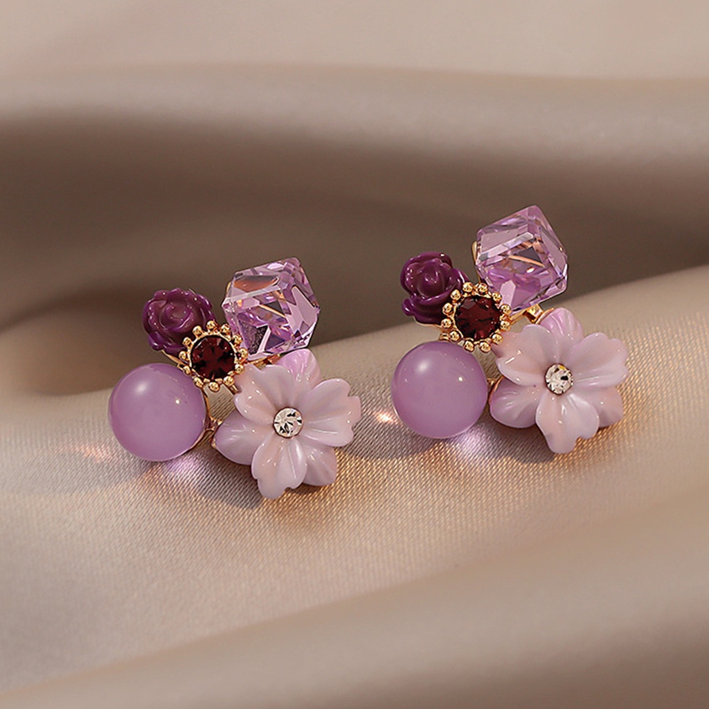 Đôi khuyên tai hình hoa đính đá thời trang cho nữ