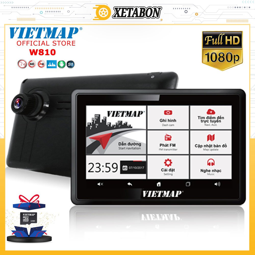 VietMap W810 - Camera Hành Trình Ô Tô Hệ Điều Hành Adroid Tích Hợp Màn Hình Dẫn Đường ( Vietmap S1 ) Tặng Thẻ Nhớ 32Gb