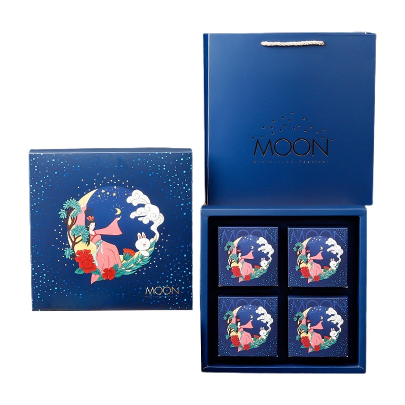 Hộp Đựng Bánh Trung Thu 4 Ngăn Bằng Giấy Có Nắp Dùng Trang Trí Lễ Hội