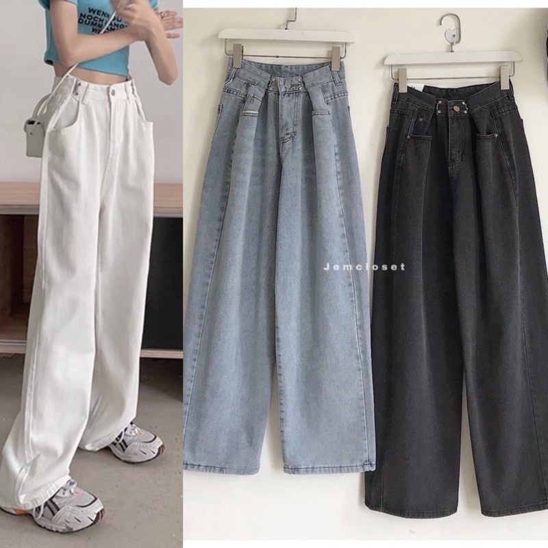 [HÀNG CHẤT LƯỢNG]QUẦN JEAN ỐNG SUÔNG NẸP GÀI EO