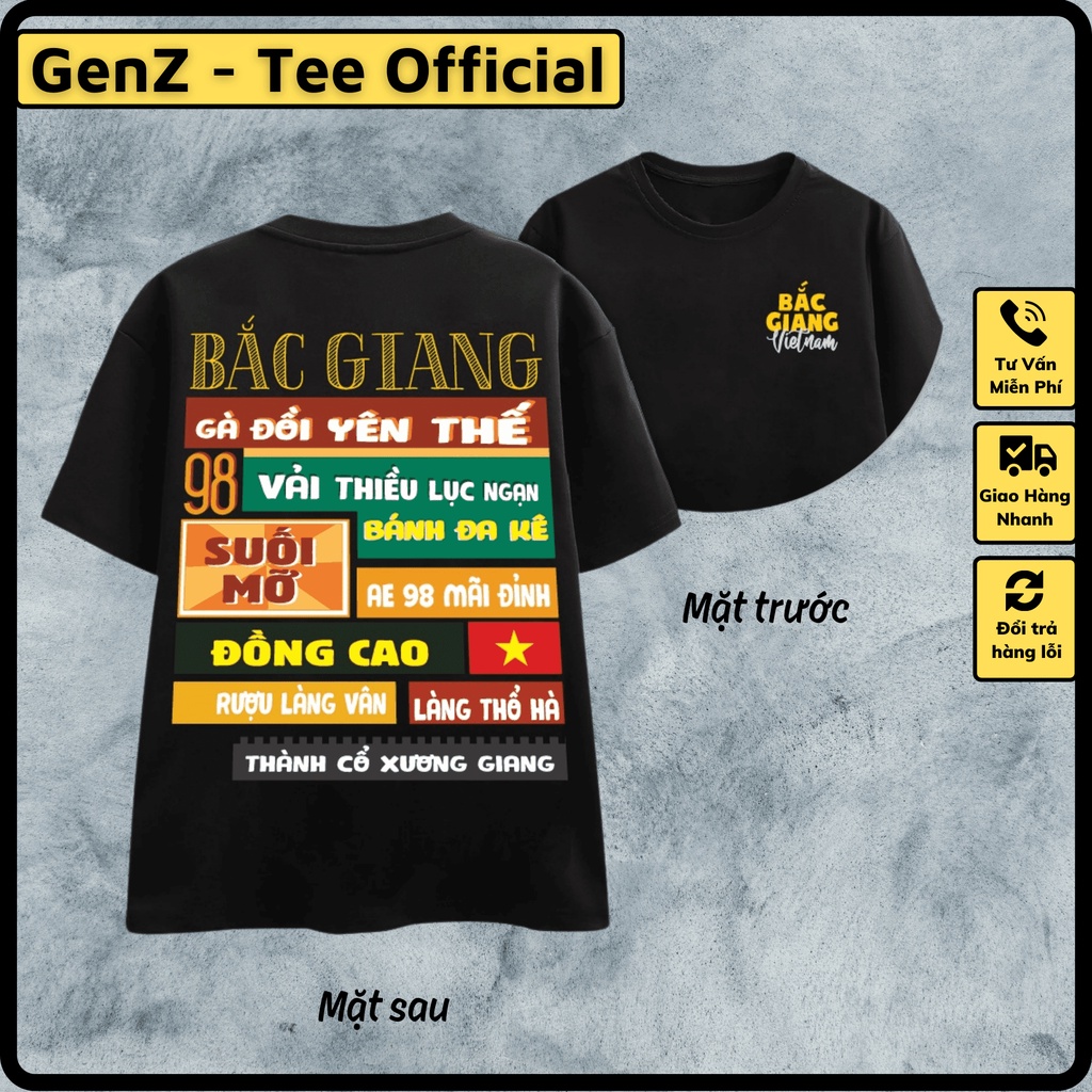 Áo Thun Local Brand Tỉnh Bắc Giang, Áo 63 Tỉnh Thành Nam Nữ Form Rộng Unisex Genz Cá Tính