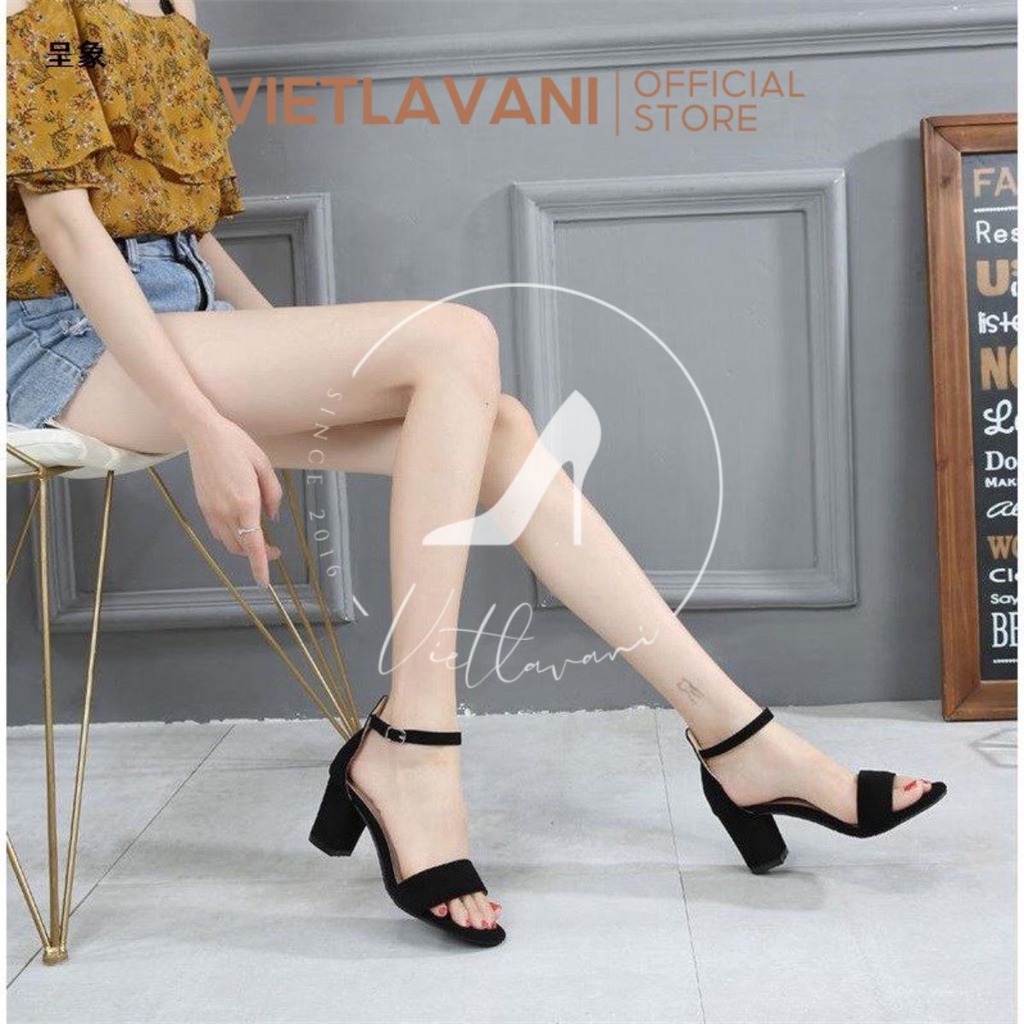 Giày sandal mã HGS1 gót 5 phân đế vuông màu đen phong cách vintage