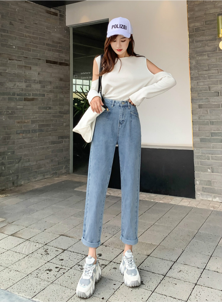 Quần Jean Dài Ống Rộng Lưng Cao Cá Tính Độc Đáo Cho Nữ