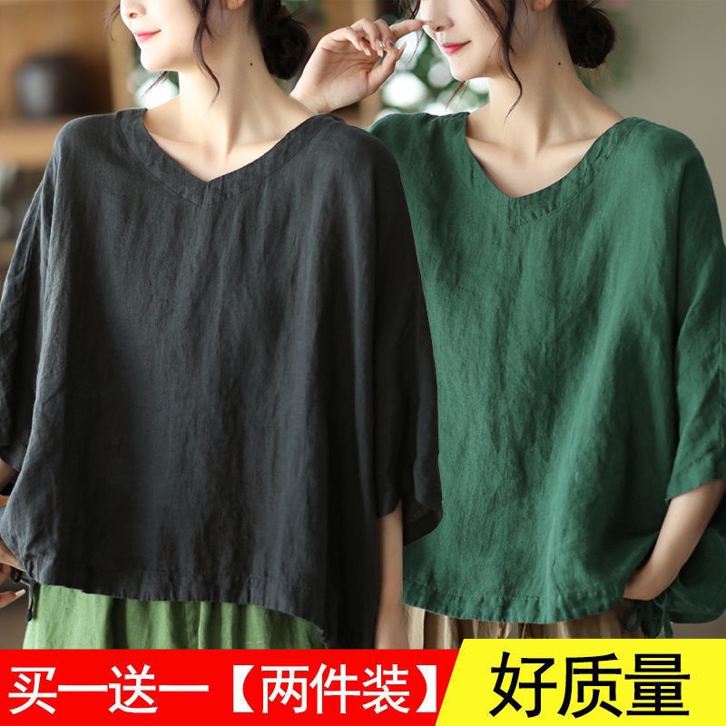 Áo Thun Cánh Dơi Bằng Cotton Lanh Thời Trang Mùa Hè 2022 Cho Nữ Size L-4xl
